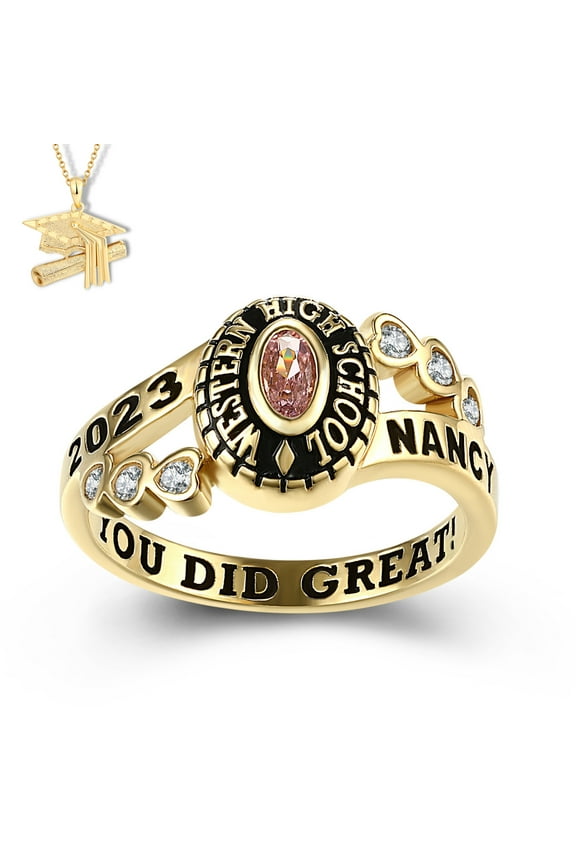 USA Mementos Custom Women's Class Ring Sterling Silver for High School & College Graduation-Heart