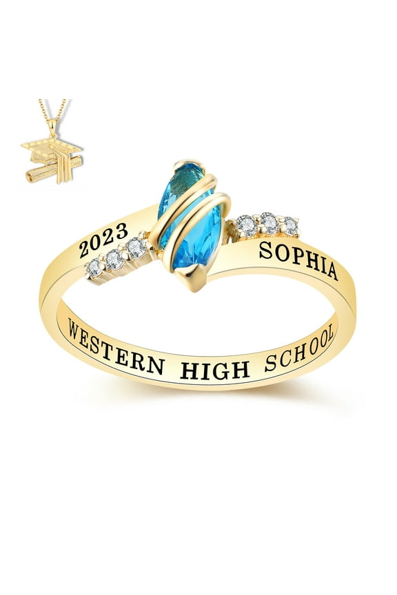 USA Mementos Custom Women's Class Ring Sterling Silver for High School & College Graduates-Moonlight