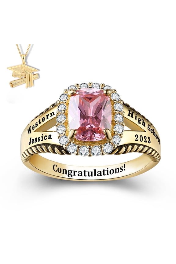 USA Mementos Custom Women's Class Ring Sterling Silver for High School or College Graduates-Fashion