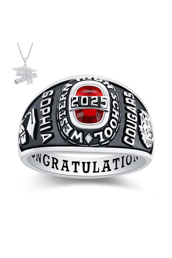 USA Mementos Custom Women's Class Ring Silenium Brass for High School &College Graduates-Royal