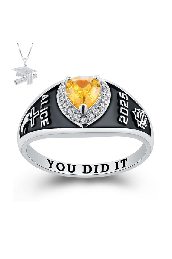 USA Mementos Custom Women's Class Ring Silenium Brass for High School and College Graduate-Lovely