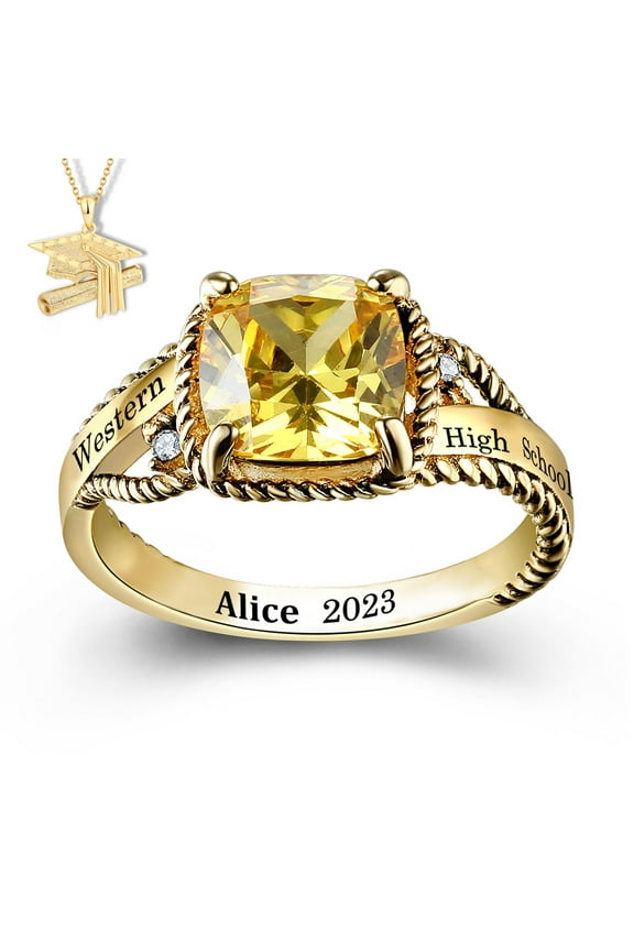 USA Mementos Custom Women's Class Rings Silenium Brass for High School and College Graduation