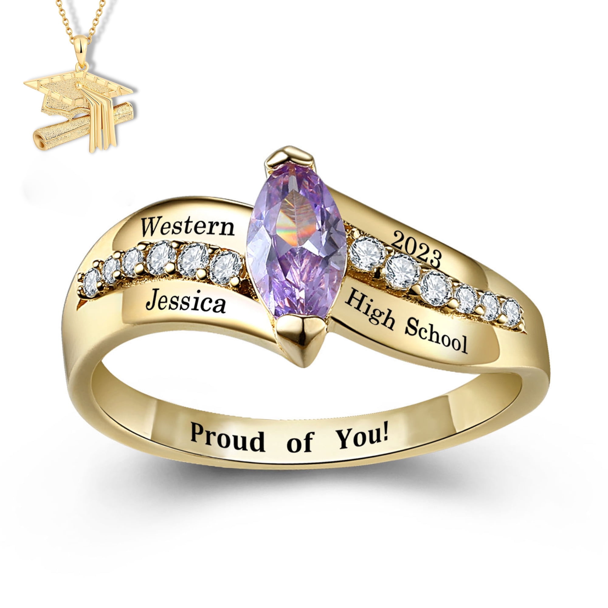 USA Mementos Customized Women's Class Ring Sterling Silver for High ...