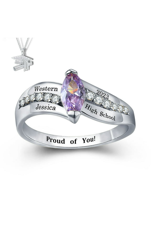 USA Mementos Customized Women's Class Ring Sterling Silver for High School and College Graduation