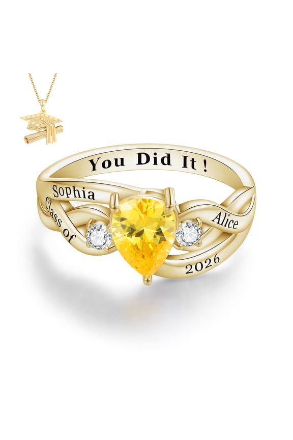 USA Mementos Custom Women’s Sterling Silver Class Ring for High School & College Graduates