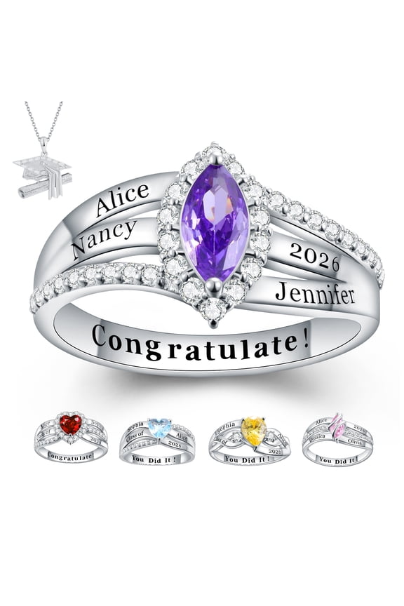 USA Mementos Custom Women’s Sterling Silver Class Ring for High School & College Graduates