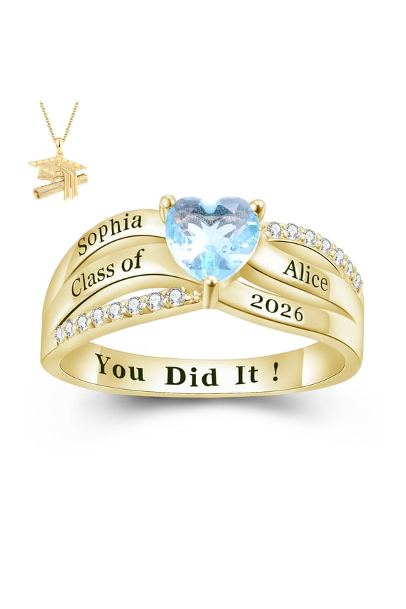 USA Mementos Custom Women’s Sterling Silver Class Ring for High School & College Graduates