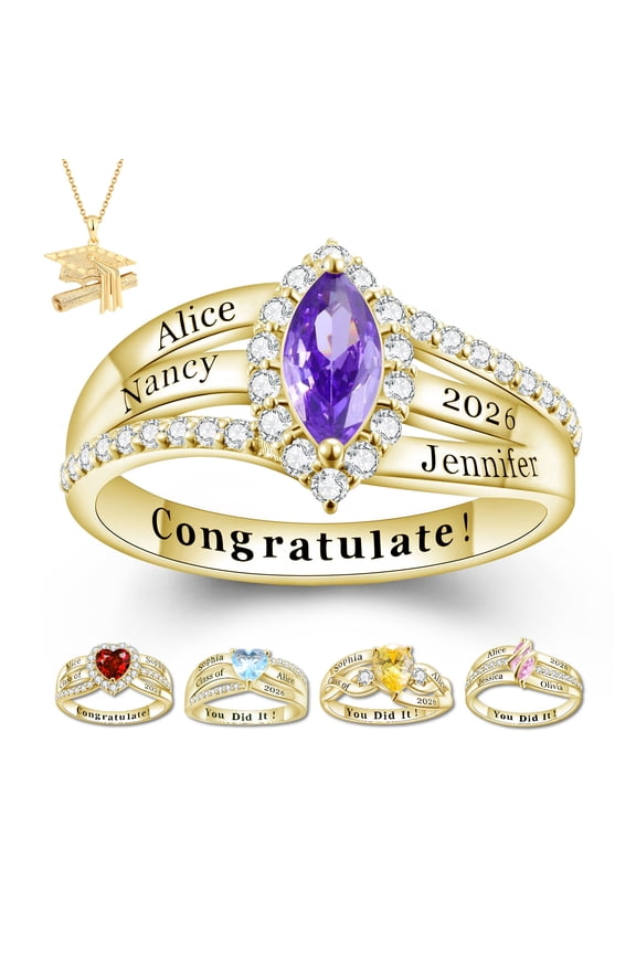 USA Mementos Custom Women’s Sterling Silver Class Ring for High School & College Graduates