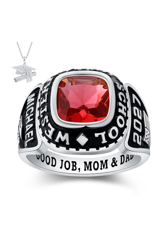USA Mementos Customized Elite Men's Class Rings Sterling Silver for High School & College Graduation