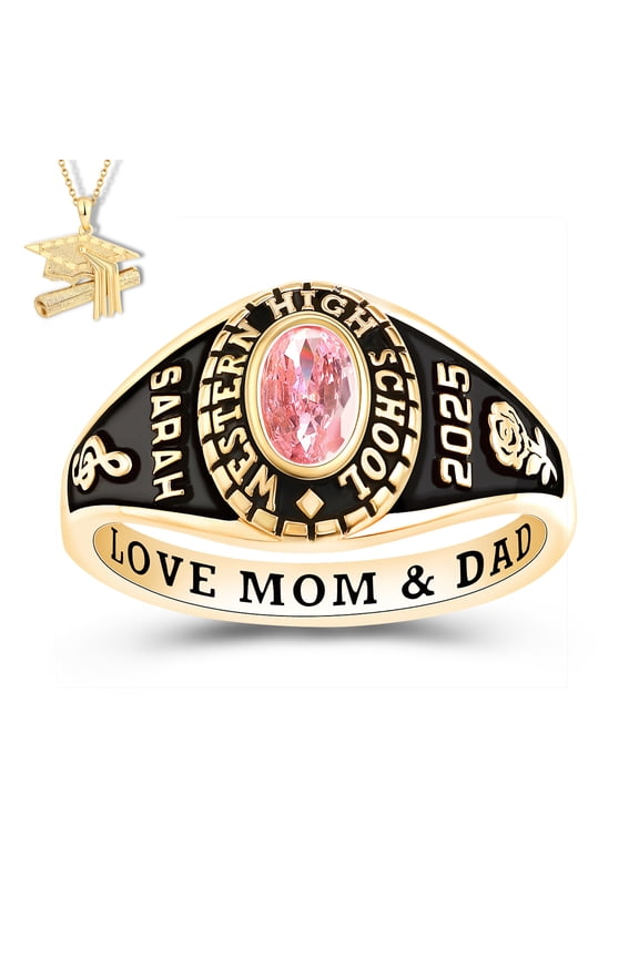 USA Mementos Custom Women's Class Ring Sterling Silver for High School and College Graduate-Classic