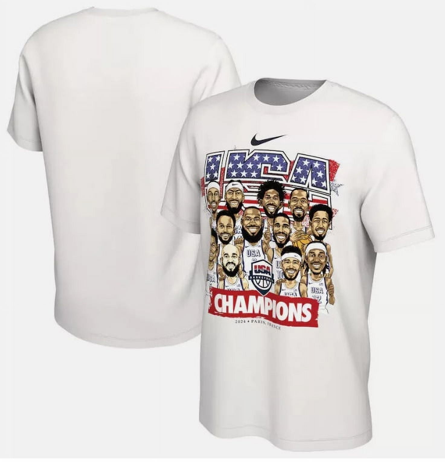 USA Men's Basketball 2024 Summer Olympics Gold Medal Team Caricature T