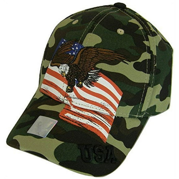 USA Men's Patriotic American Bald Eagle Adjustable Baseball Cap (Military Camo)