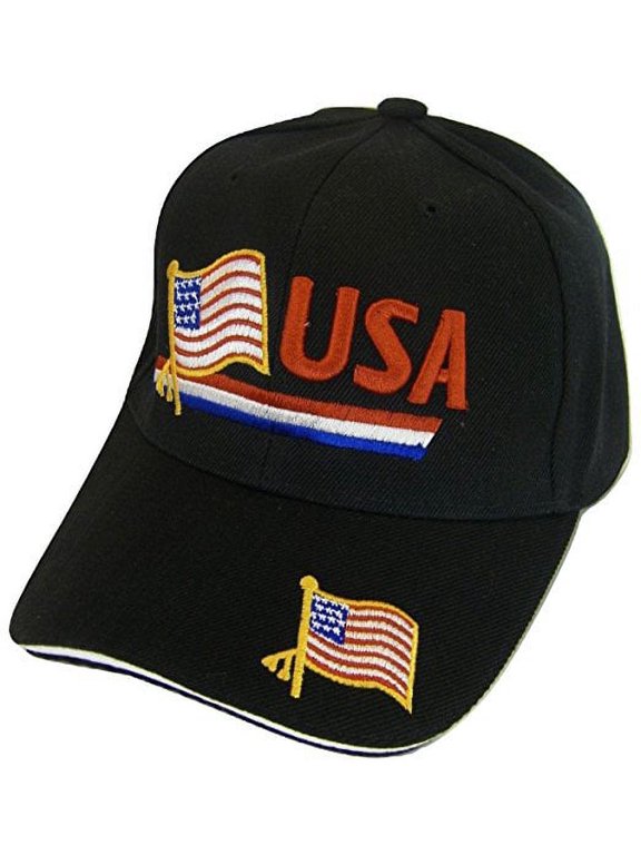 USA Men's Patriotic Eagle Adjustable Baseball Cap (RWB Stripes Black)