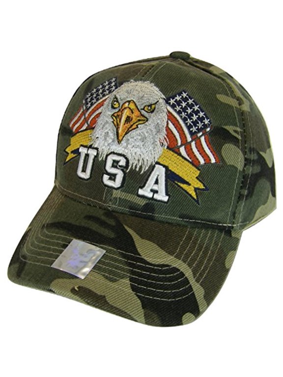 USA Men's Patriotic Eagle Head Adjustable Baseball Cap (Military Camo)