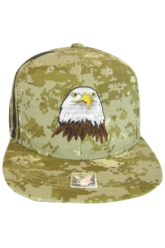 USA Men's Patriotic Eagle Head & Side Flag Adjustable Snapback Baseball Cap (Digital Camo)