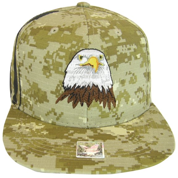 USA Men's Patriotic Eagle Head & Side Flag Adjustable Snapback Baseball Cap (Digital Camo)