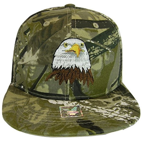 USA Men's Patriotic Eagle Head & Side Flag Adjustable Snapback Baseball Cap (Hunting Camo)