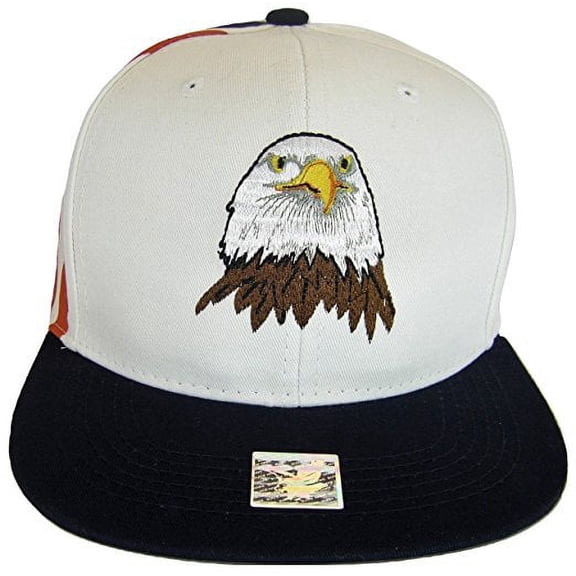 USA Men's Patriotic Eagle Head & Side Flag Adjustable Snapback Baseball Cap (White)