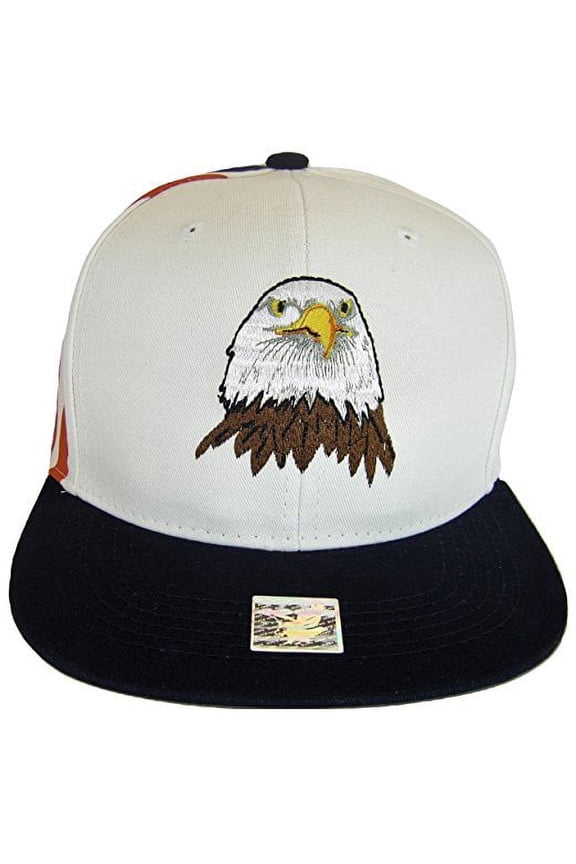 USA Men's Patriotic Eagle Head & Side Flag Adjustable Snapback Baseball Cap (White)