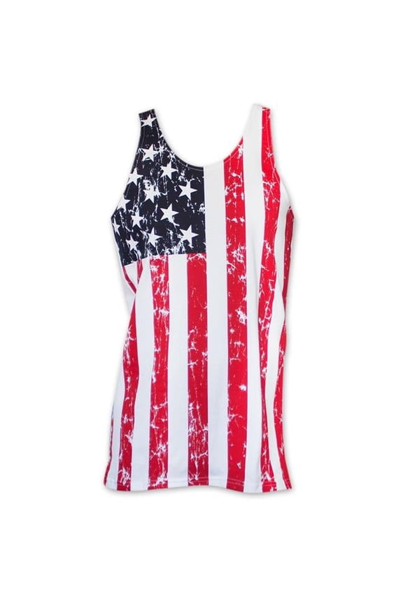 USA Mens Distressed Tank Top, White - Medium