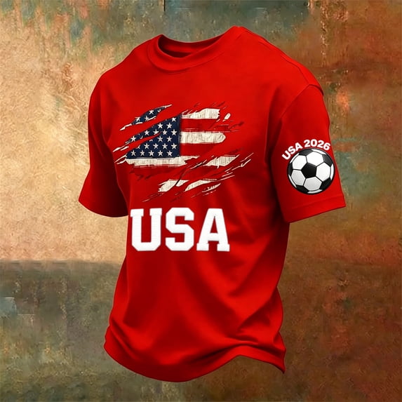 USA Mens Soccer Jersey Shirts 2026 Country Team Short Sleeve Crew Neck Fan International Football Shirt Retro Streetwear Top Red M