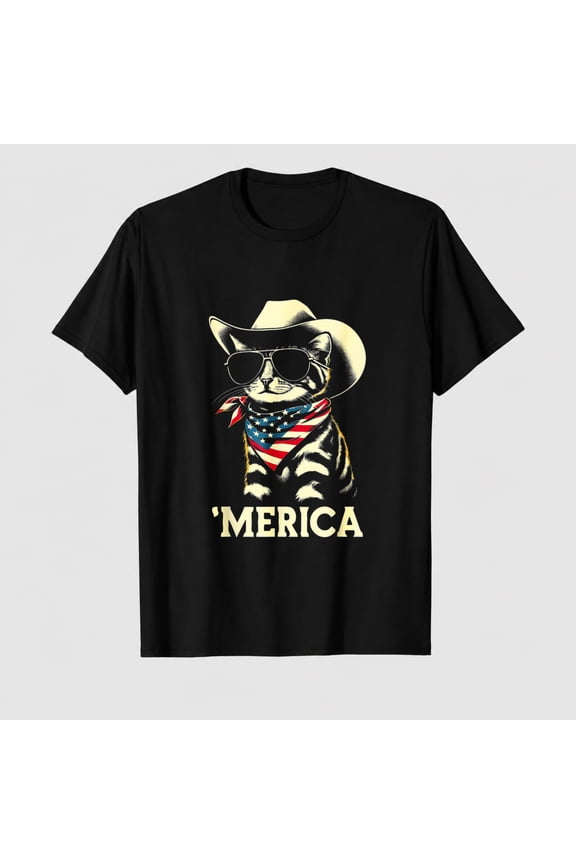 USA 'Merica Cat 4th of July Men Women Funny Patriotic T-Shirt