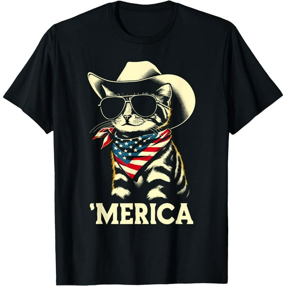 USA 'Merica Cat 4th of July Men Women Kids Funny Patriotic T-Shirt,Black