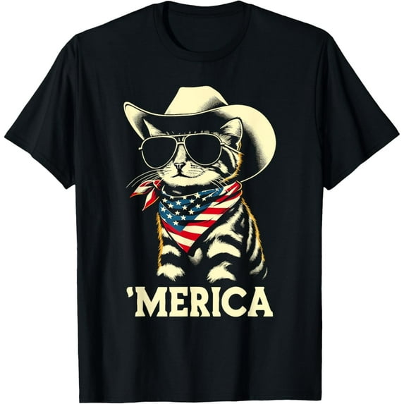 USA 'Merica Cat 4th of July Men Women Kids Funny Patriotic T-Shirt