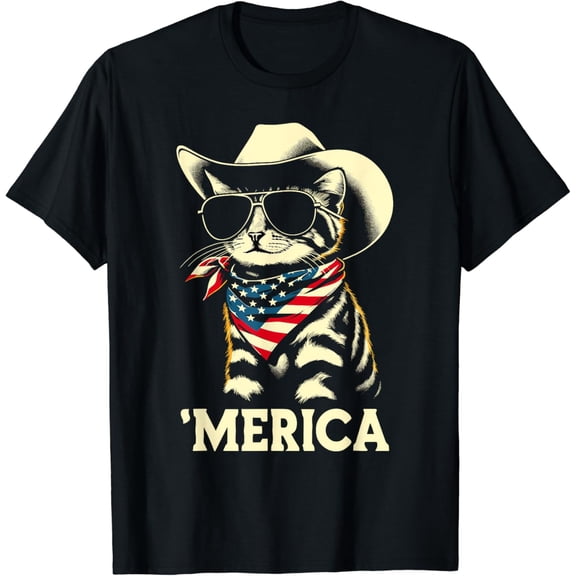 USA Merica Cat 4th of July Men Women Youth Flag Kitten T-Shirt