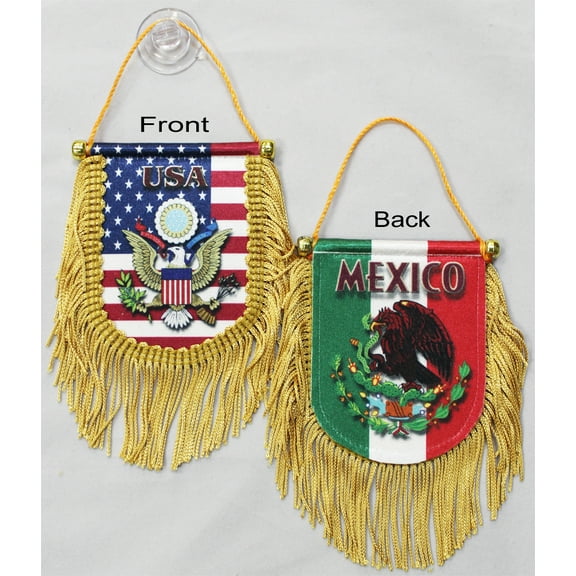 USA-Mexico - Double Sided Window Hanging Flag (Shield)