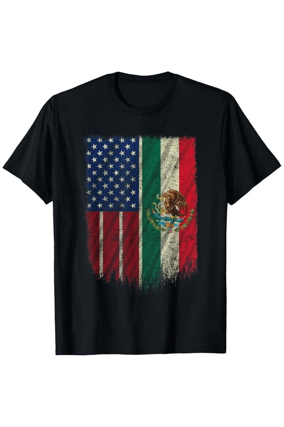USA Mexico Dual Flag Pride Unisex Short Sleeve Cotton Graphic Tee Shirt