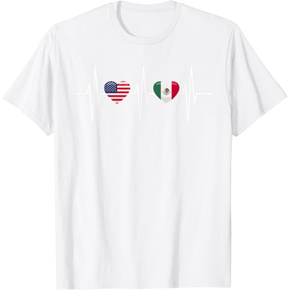 USA Mexico Shirt Heartbeat America Mexican Flag Heart T-Shirt100% cotton