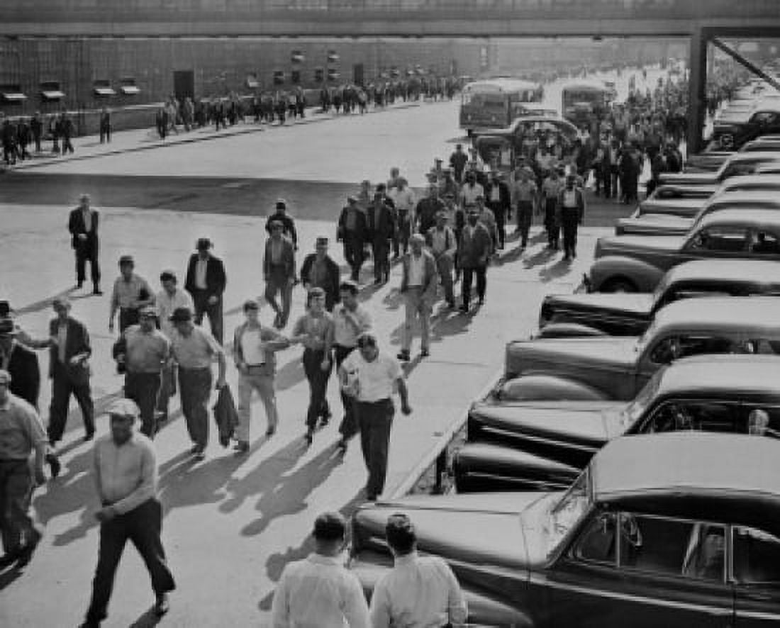 USA Michigan Dearborn Workers leaving Ford Motor Company plant Canvas Art - (18 x 24)