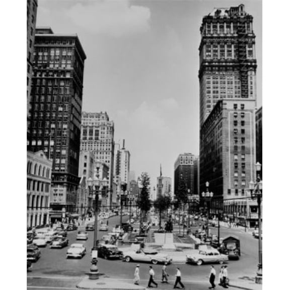 USA Michigan Detroit Street Scene Poster Print 18 x 24 in.