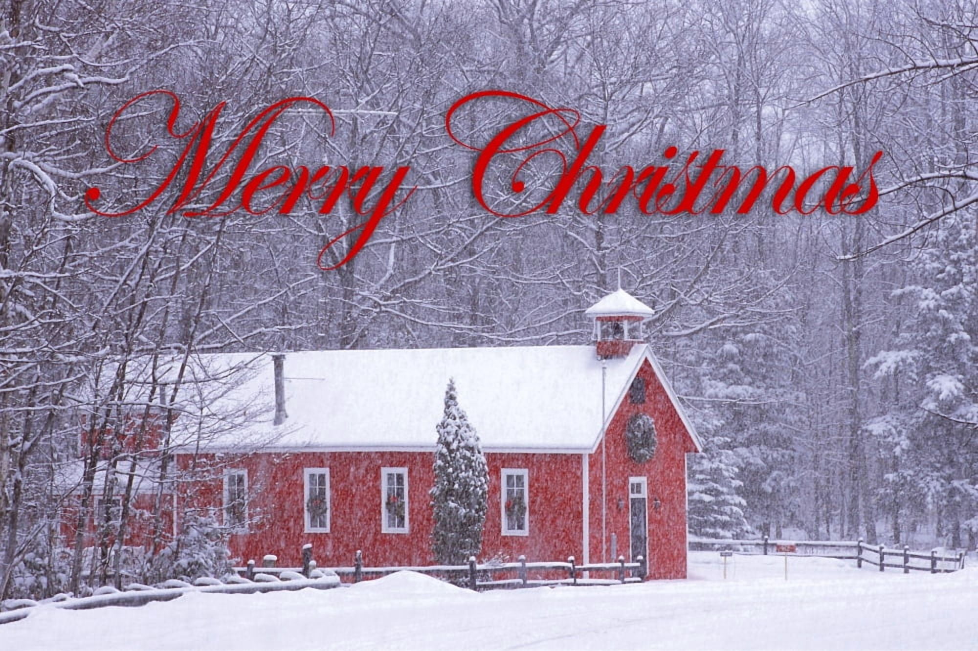 USA Michigan Old red schoolhouse and forest in snowfall at Christmastime Credit as Mark Carlson Jaynes Gallery DanitaDelimontcom Canvas Art - Jaynes Gallery Danita Delimont (17 x 11)