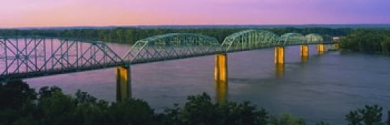 USA Missouri High angle view of railroad track bridge Route 54 over Mississippi River Canvas Art - Panoramic Images (36 x 12)