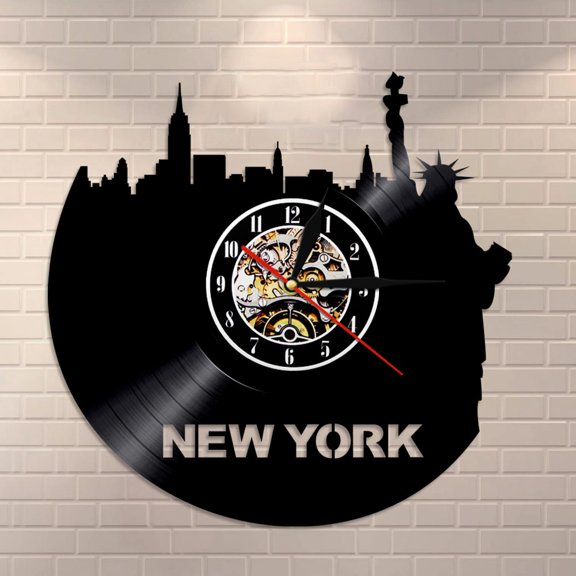 USA Modern Wall Clock New York City Skyline Vinyl Record Clock Travel Vintage LP Clock Statue of Liberty Wall Decor Souvenir