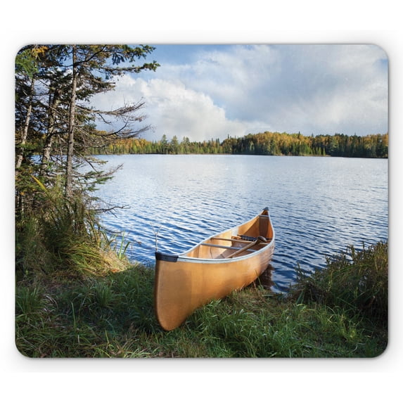 USA Mouse Pad, Canoe on The Shore of a Northern Minnesota Lake During Autumn Relaxation Vacation Time, Rectangle Non-Slip Rubber Mousepad, Standard Size, Multicolor Green, by Ambesonne