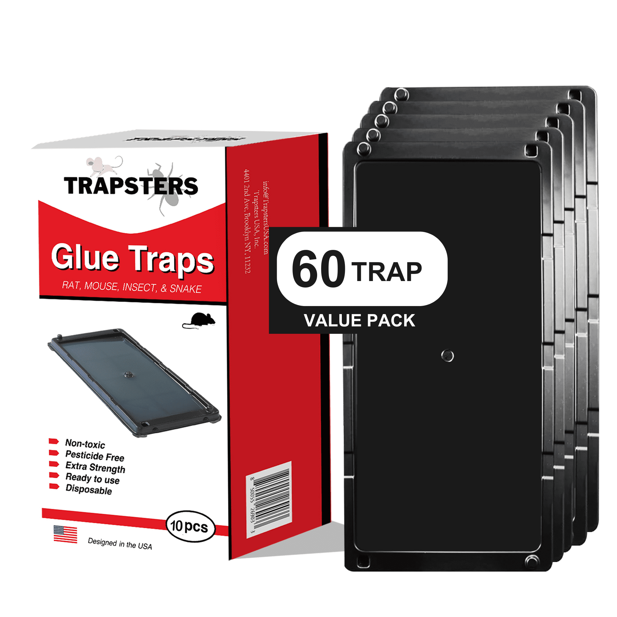 USA Mouse & Rat Plastic Glue Traps (60CT) 5x10 Inches, PreBaited