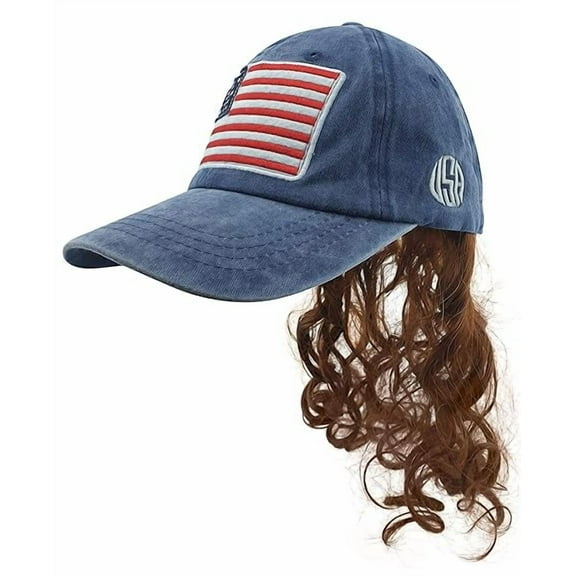 USA Mullet Hat with Attached Brown Hair Wig for an All American Billy Bob Costume Quality Wigs One Size