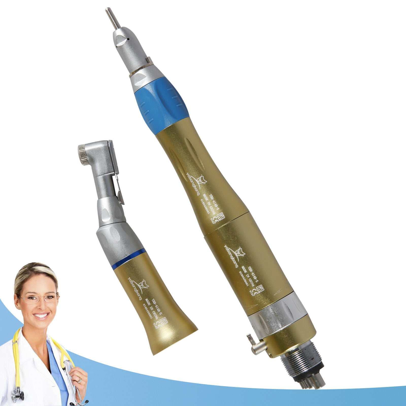 USA NSK Style Dental Contra Angle Straight handpiece Air Motor Low Slow Speed Handpiece Latch Type 4H Gold