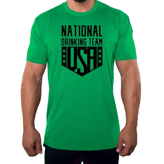 USA National Drinking Team, Funny Beer Shirts, Men's Graphic T-shirts - Green MH200PATRIOT S13 S