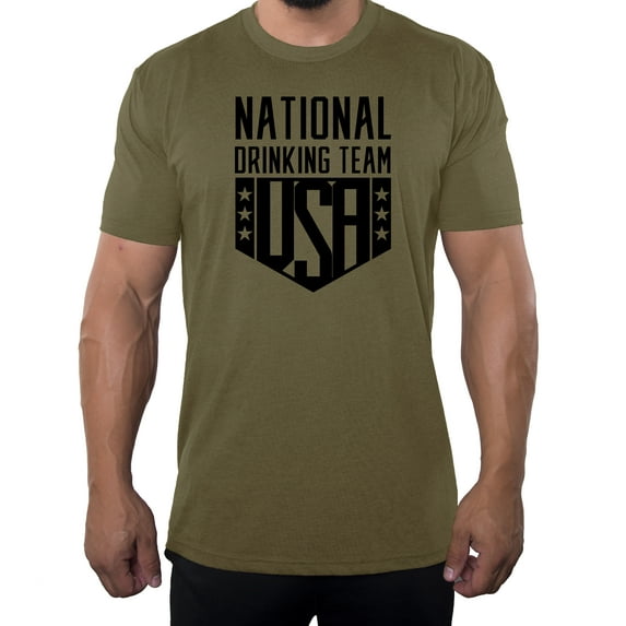 USA National Drinking Team, Funny Beer Shirts, Men's Graphic T-shirts - Olive Drab MH200PATRIOT S13 2XL