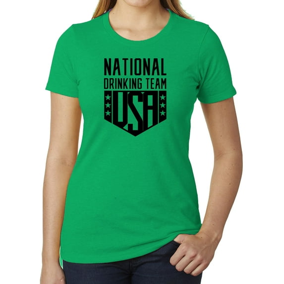 USA National Drinking Team, Funny Beer Shirts, Women's Graphic T-shirts - Green MH200WPATRIOT S13 M