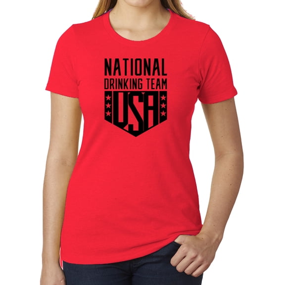 USA National Drinking Team, Funny Beer Shirts, Women's Graphic T-shirts - Heather Red MH200WPATRIOT S13 3XL