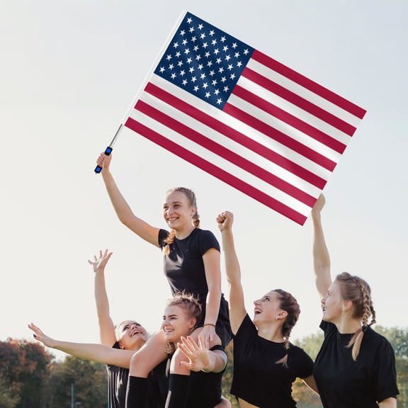 USA National Fan Flag with 63in Extendable Pole - 39.4x59.1in Large American Banner with Stars and Stripes for Sports Events & Celebrations