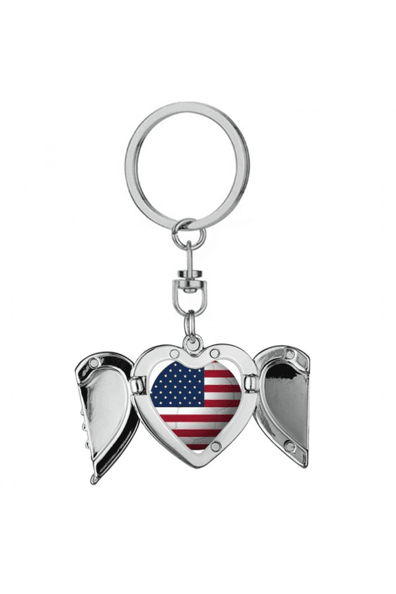 USA National Flag Soccer Football Heart Angel Wing Key Chain Holder