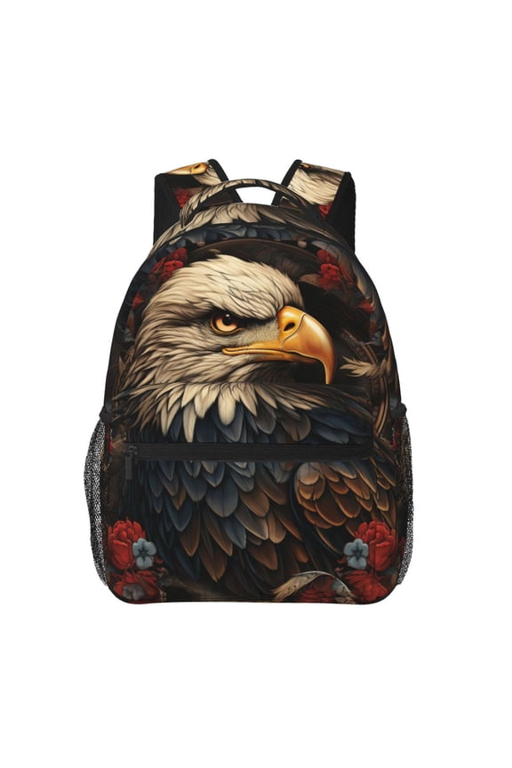 USA Navy Eagle American Flag United States Art Backpack Casual College Bag Zipper Laptop Daypack Hiking Rucksack Travel