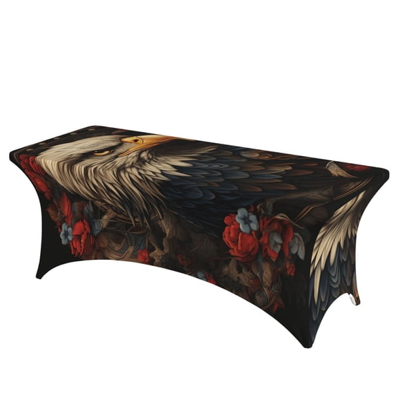 USA Navy Eagle American Flag United States Art Stretch Rectangular Table Cover 6FT Elastic Fitted Tablecloth for Parties, Weddings, Banquets