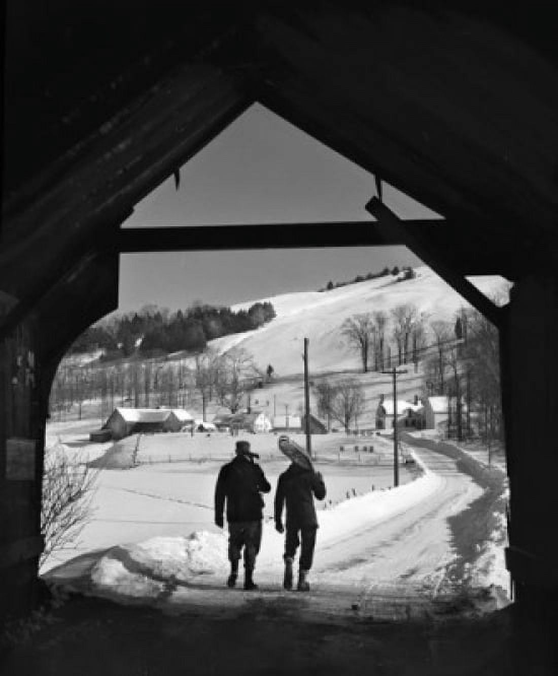 USA New England Vermont Turnbridge Men walking under covered bridge on Route 110 Canvas Art - (24 x 36)